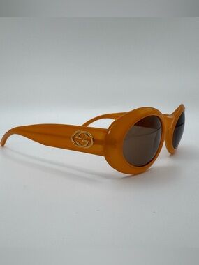 Gucci GG2400NS Orange Oval Sunglasses Gold GG Logo Italy 56 22 Frames
